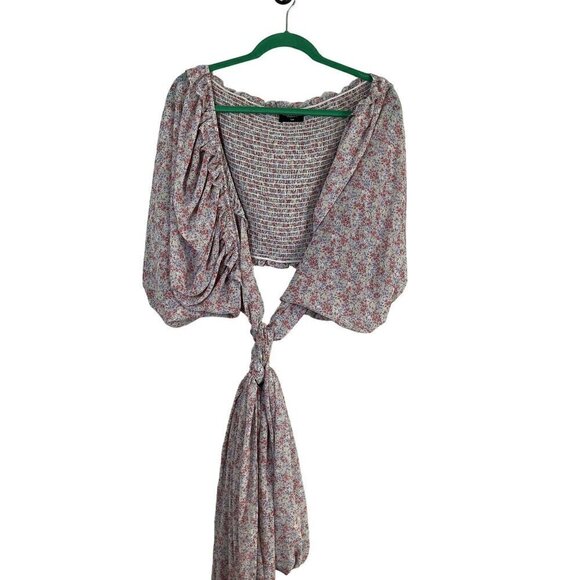 Retro Floral Top 5x Pink Feminine Crop Ruffle Boho Dainty Western 80s Chic Indie - Picture 1 of 12